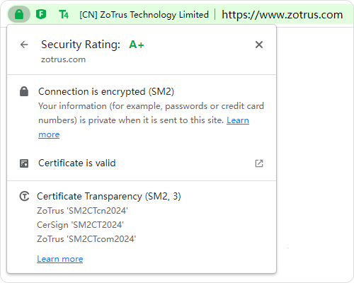 ZT Browser SM2 Certificate Transparency support